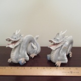 Pair of Porcelain Dragons Holding & Guarding the Pearls of Wisdom