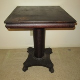 Wood Columned Pedestal Table with Paw Feet