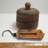 Vintage Wood Butter Mold & Oxwall Pocket Balance Scale 25 lb  Germany