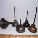 4 Small Vintage Spout Oilers & Funnel - Singer & Other