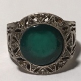 Sterling Silver Ring with Large Green Stone