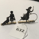 Shelia's 1996 Boy with Dog & Girl with Hoop Victorian Shadow Play Ledge Shelf Sitters