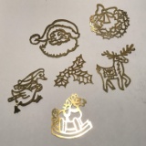 6 Small Brass Christmas Ornaments