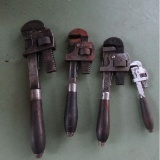 Set of 4 Vintage Wood Handled Pipe Wrenches Bonney Stillson & others