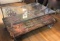 Antique Repurposed Cotton Mill Cart on Wheels with Wrought Iron & Glass Top