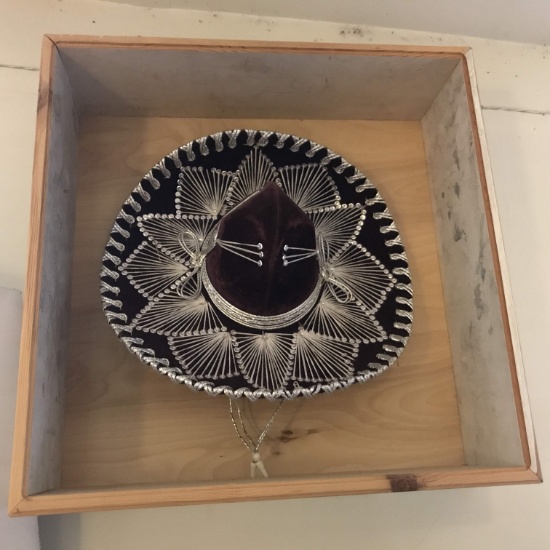Hand Made Wooden Shadow Box with Sombrero