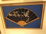 Beautiful Oriental Hand Fan Mounted on Hand Made Solid Wood Frame