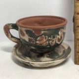 Vintage Clay Pottery Cup & Saucer