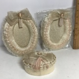 Lot of Cushioned Lace with Cameos Picture Frames & Trinket Box