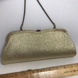 Vintage Ladies Gold Sparkle Clutch Purse with Handle