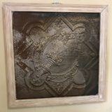 1880 Ceiling Tile From Building on Main St in Greenville in Repurposed Wooden Frame