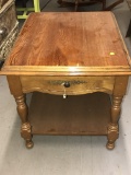 Vintage Wooden End Table with Faux Drawer