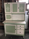 Vintage Wooden Hoosier Cabinet with Original Flour Sifter, Roll Top & Casters