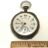 Antique Sterling Silver Pocket Watch with Ornately Etched Design