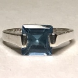 Sterling Silver Ring with Square Blue Stone Size 6