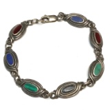 Vintage Sterling Silver Bracelet with Multi-Colored Stones