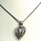 Sterling Silver Caged Pearl Pendant on 18” Sterling Silver Chain