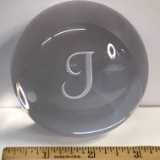 Glass Paperweight with Etched “J”