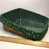 Slanted Longaberger Basket with Plastic Liner & Green & White Cloth Liner-Signed