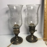 Pair of Vintage Candlestick Converted Electric Lamps with Weighted Sterling Silver Bases