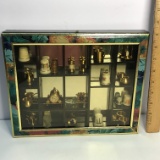 Miniature Shelf Wall Hanging Full of Awesome Brass Miniatures & Collectible Thimbles