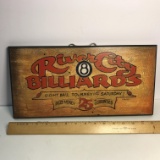 Wooden “River City Billiards” Sign