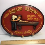 Wooden Sign “Billiard Saloon-Open Daily”