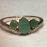 Sterling Silver Ring with 3 Jade Colored Stones Size 7