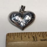 Pretty Sterling Silver Etched Puffed Heart Pendant