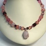 Pretty Pink Crystal Beaded Necklace with Sterling Clasp by Emily Ray