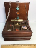 Small Wooden Jewelry Box Full of Misc Jewelry