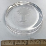 Clear Glass Etched Palm Tree Paperweight