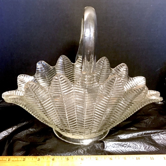 L.E. Smith Clear Glass Feather Basket