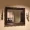 Wall Mirror with Ornate Wooden Frame & 2 Brass Wall Sconces