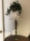 Marble Top Plant Stand with Brass Base & Artificial Arrangement