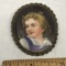 Antique Hand Painted Portrait on Porcelain in Twisted Bezel