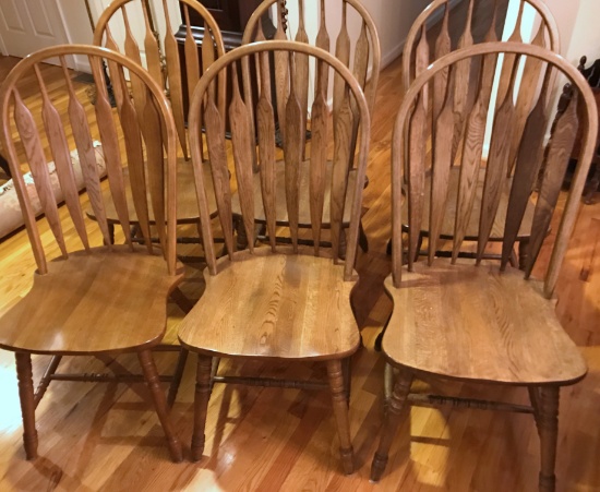 Set of 6 Oak Arrow Back Dining Chairs