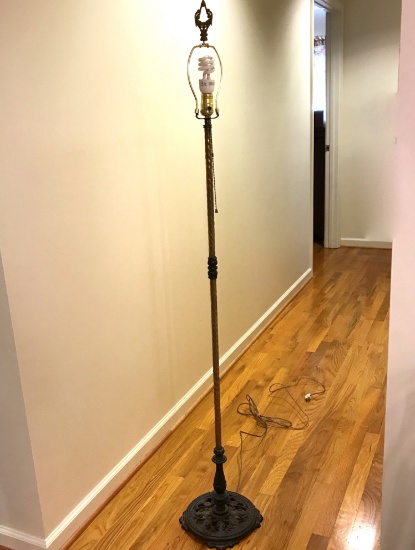 Vintage Brass Finish Floor Lamp with Cast Iron Base with Shade