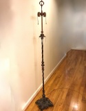 Tall Vintage Metal Floor Lamp with with Crystals, Cast Iron Base & Shade