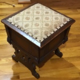 Eastlake Foot Stool with Upholstered Cushion & Brass Brad Top with Storage Underneath