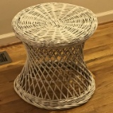Small White Wicker Side Table/Foot Stool