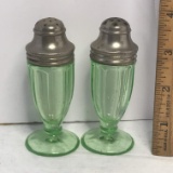 Pair of Vintage Vaseline Glass Salt & Pepper Shakers