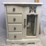 White Jewelry Box with 4 Drawers & Butterfly Window NEW in Box