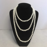 52” Vintage White Glass Beaded Necklace - Made in Japan