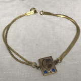 10K Gold Pendant with Clear & Blue Stones on 1/20 14K GF Bracelet