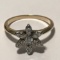 14K Gold Ring with Flower Shaped Clear Stone Clusters Size 5