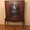 Depression Era China Cabinet with 1 Glass Door & Fretwork by Basic Furniture Co on Casters with Key