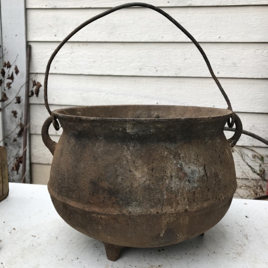 Antique Footed Cast Iron 10” Wide Cauldron