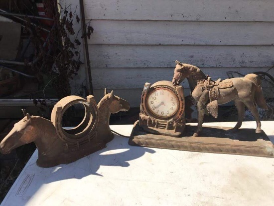 Pair of Vintage Brass Horse Clock Pieces