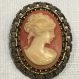 Vintage Gold Tone Cameo Pin